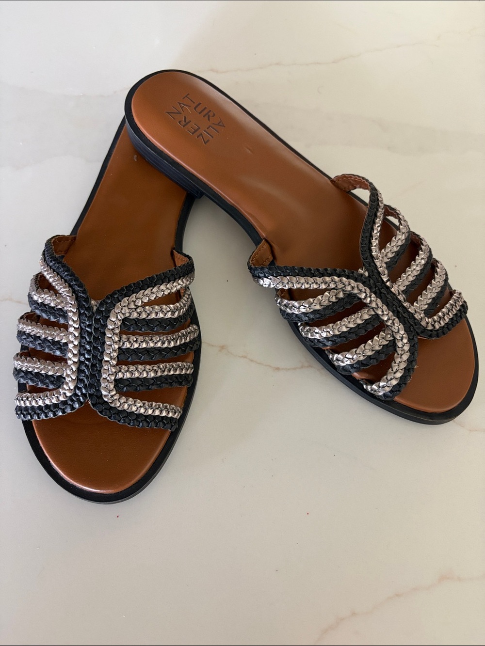 Naturalizer Black & Silver and black Braided Slide Sandals